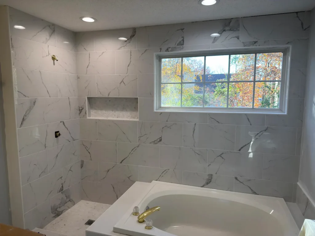 Completed primary shower remodel by Seacoast Tile Pros