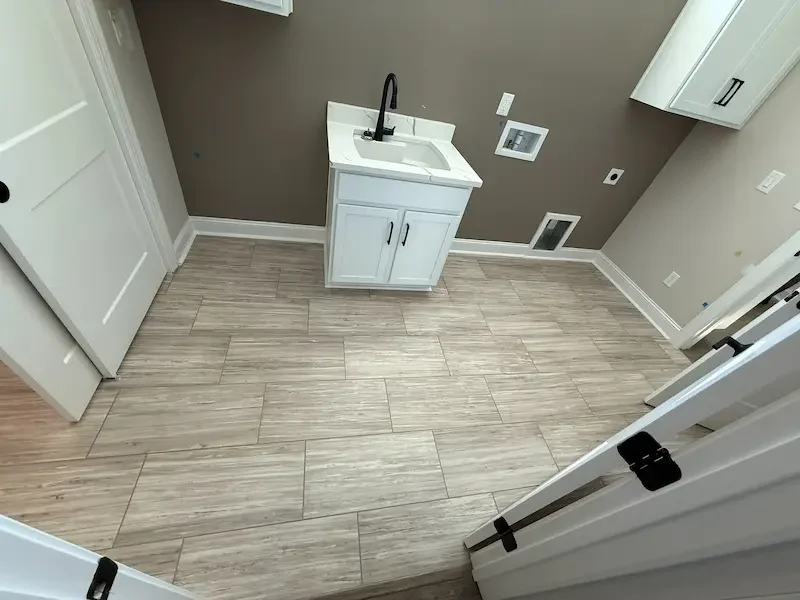 Large format tile floor installation in Portsmouth NH home